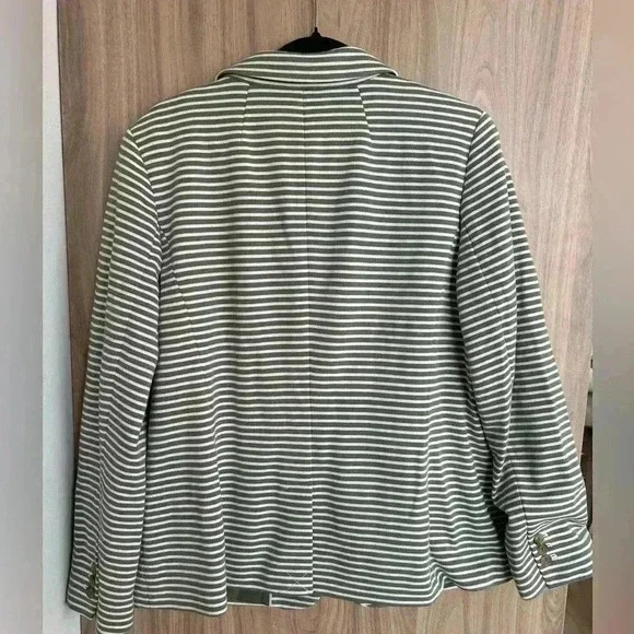 Talbots Aberdeen Knit STRIPE PIQUE Blazer green white size 16 like new - Picture 8 of 10